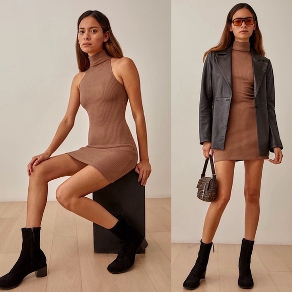 Reformation Dresses & Skirts - REFORMATION 90s Organic Cotton Ribbed Knit‎ Sleeveless Mockneck Bodycon Dress XL